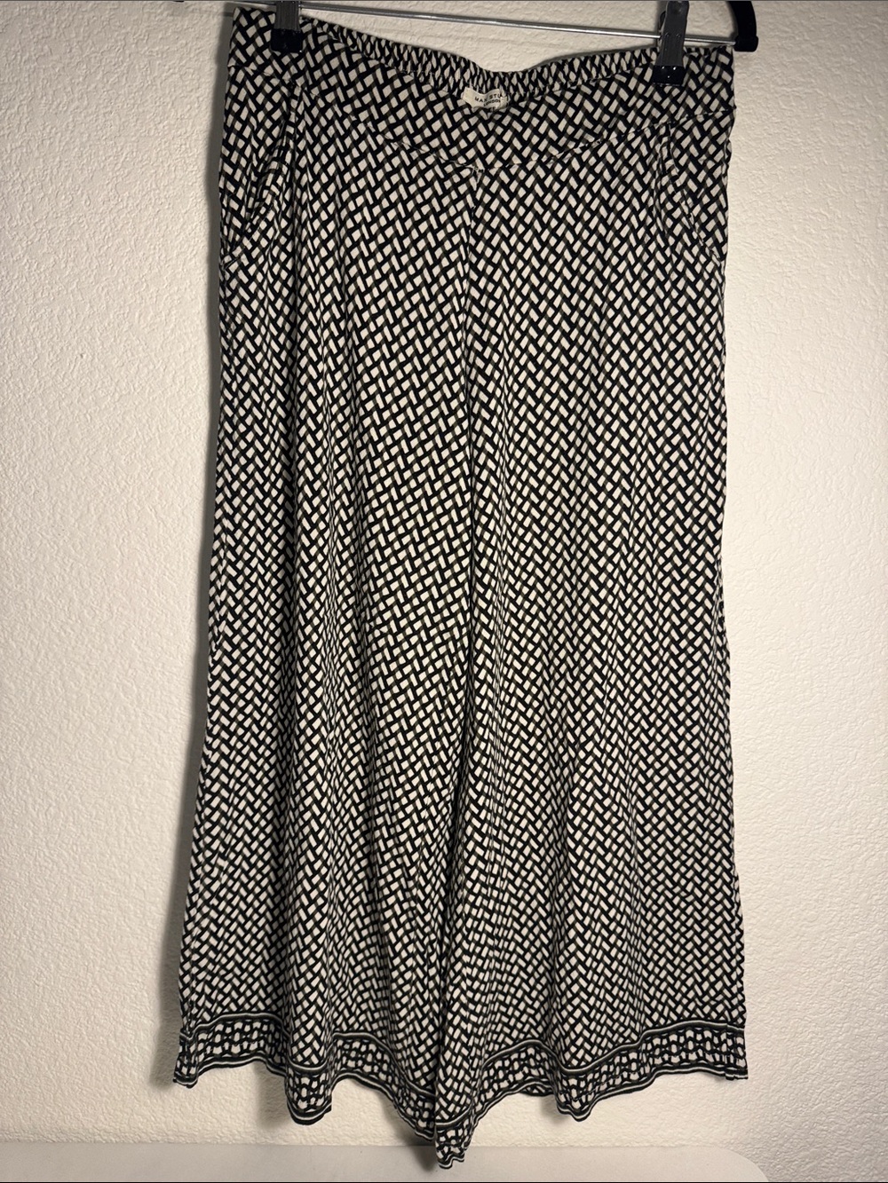 Max Studio Black Green & White Geometric Crop Palazzo Wide Leg Pants (est. S)